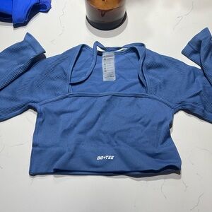 Bo+Tee Blue Long Sleeve Crop Top